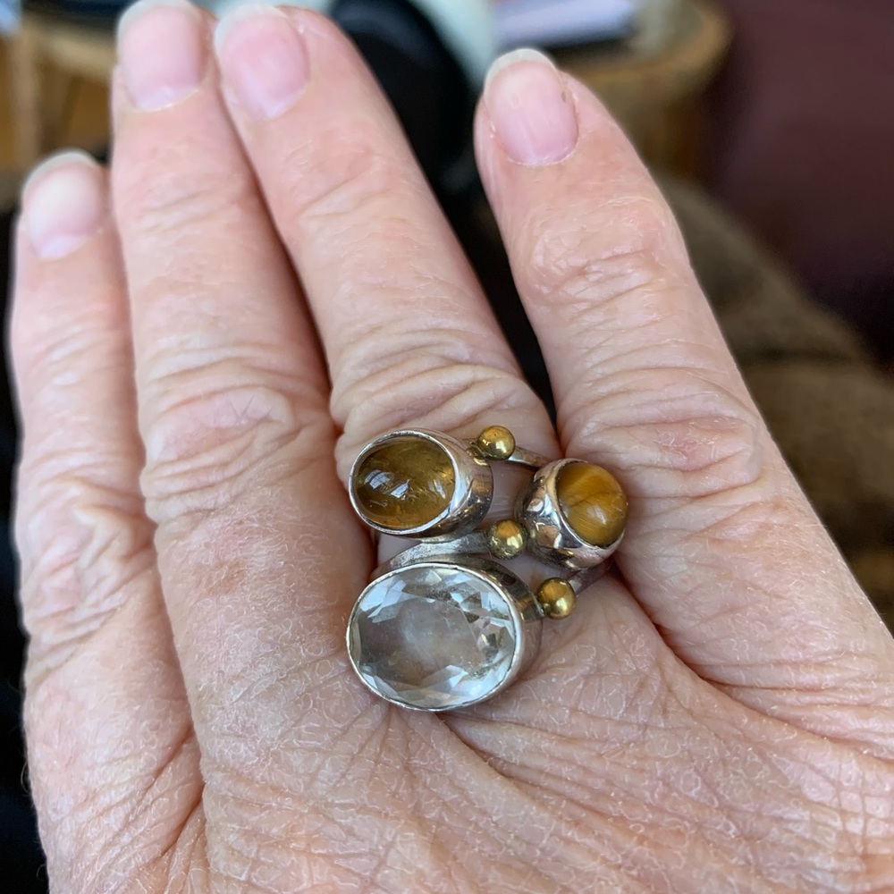 Three Stone Silver Ring 6.5